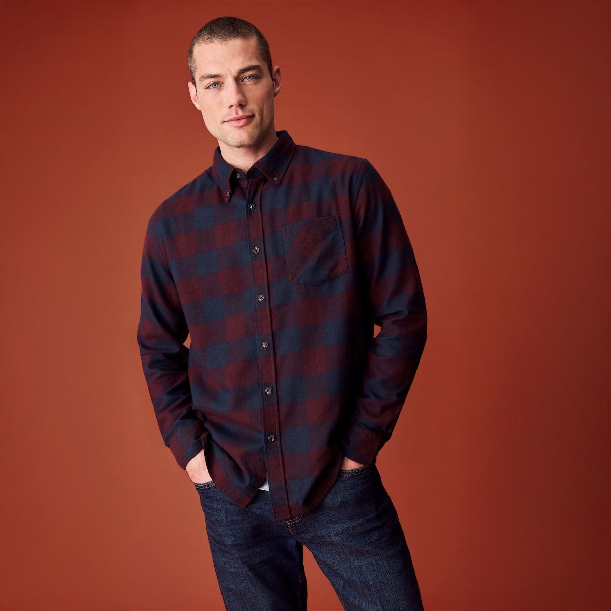 Chemise boutonne en flanelle pour hommes - Bourgogne