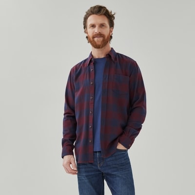 Men's Midweight Flannel Button-Down - Burgundy