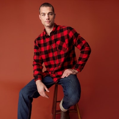 Chemise boutonnée en flanelle pour hommes - Rouge