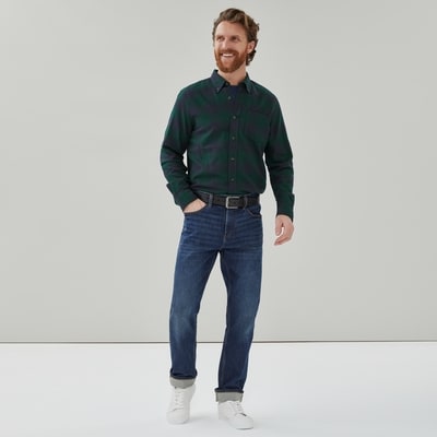 Men's Midweight Flannel Button-Down - Dark Green