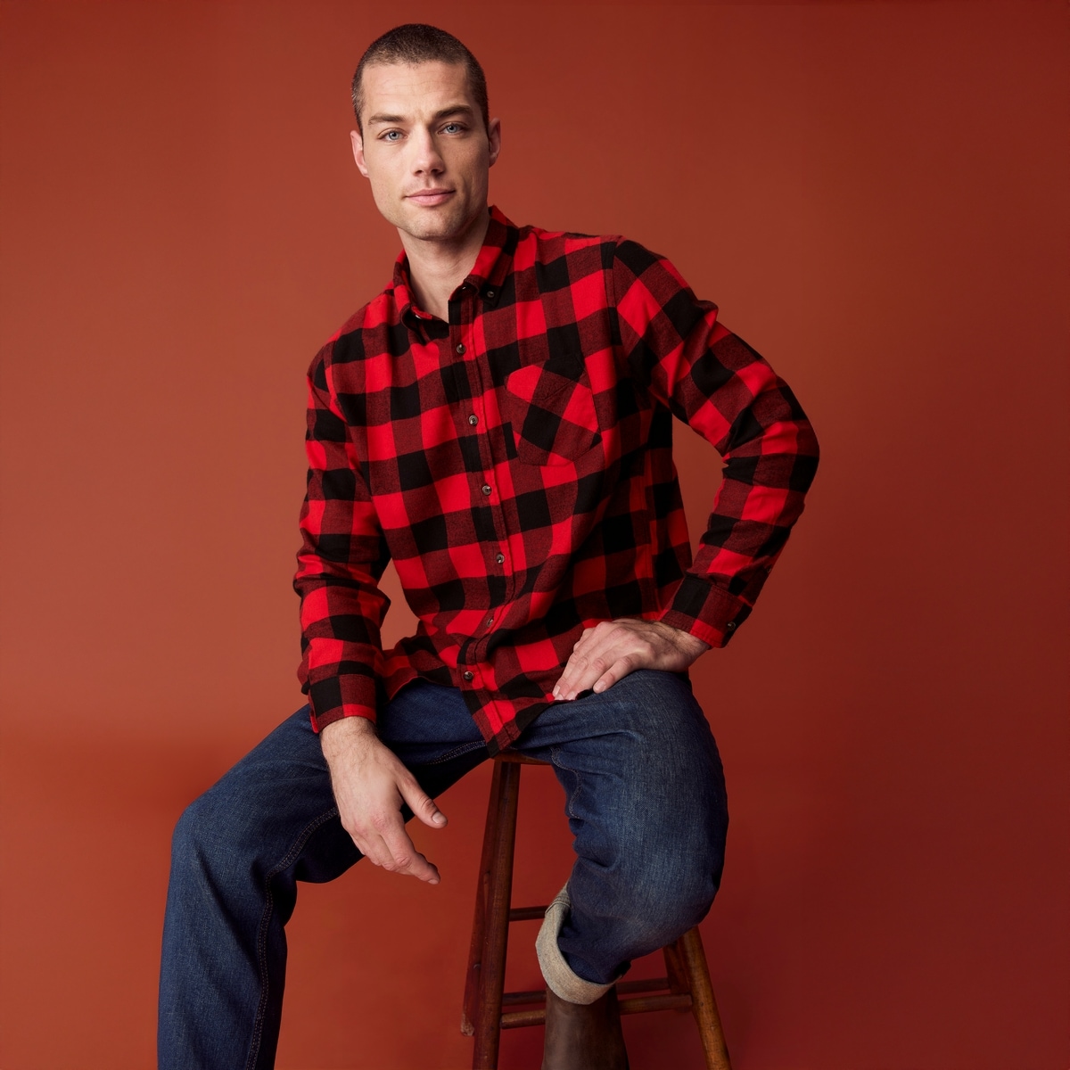 Chemise boutonne en flanelle pour hommes - Rouge