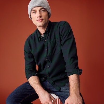 Men's Midweight Flannel Button-Down - Dark Green