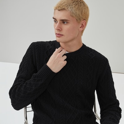 Men's Cable Knit Sweater - Black