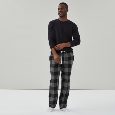 Pantalon de nuit en flanelle à carreaux pour homme - Gris