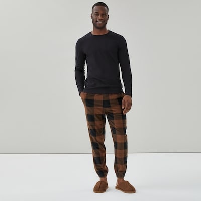 Ens. pyjama avec pantalon de jogging micromolleton - Brun Foncé