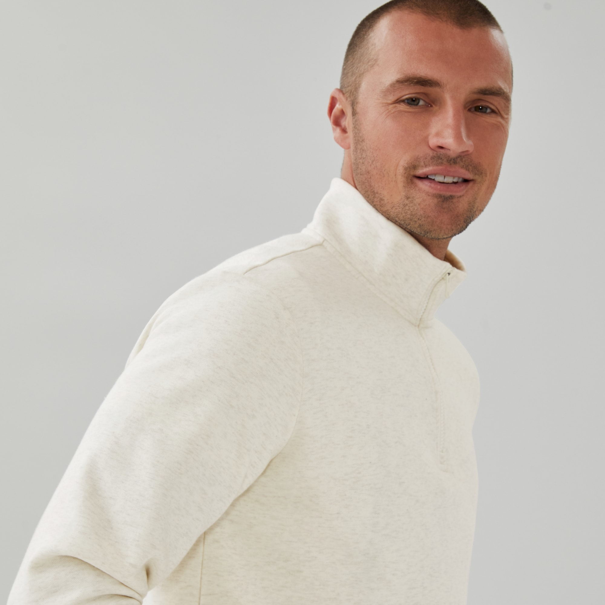 Men's Quarter-Zip Sweatshirt in Light Oat Mix from Joe Fresh
