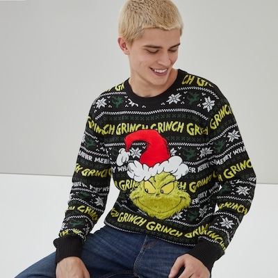 Chandail en tricot festif Grincheux pour hommes - Noir