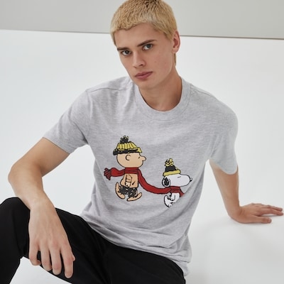 T-shirt festif Snoopy de Peanuts pour hommes - Mélange De Gris Pâle
