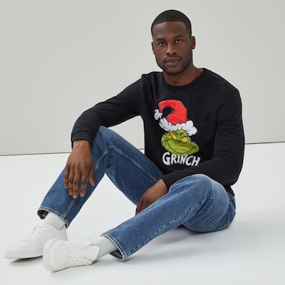 Chandail imprimé festif Grincheux pour hommes - Noir