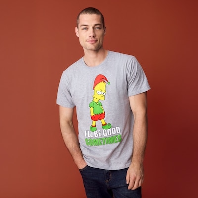 T-shirt imprimé festif Bart des Simpsons, hommes - Mélange De Gris Pâle