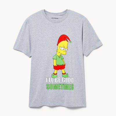 T-shirt imprimé festif Bart des Simpsons, hommes - Mélange De Gris Pâle