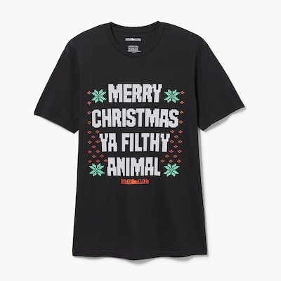 T-shirt imprimé festif Home Alone pour hommes - Noir