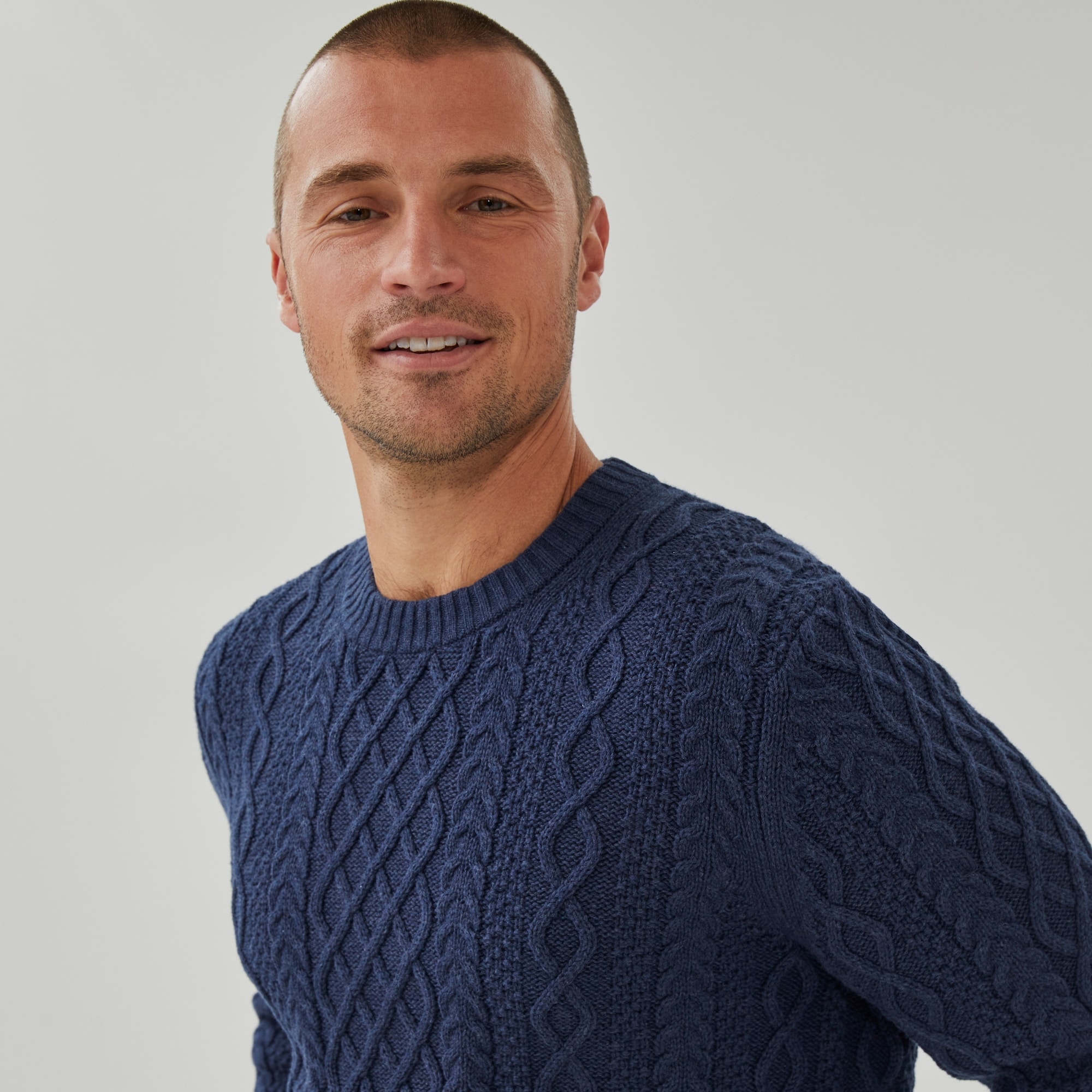 Men's Cable Knit Sweater in Navy Mix from Joe Fresh
