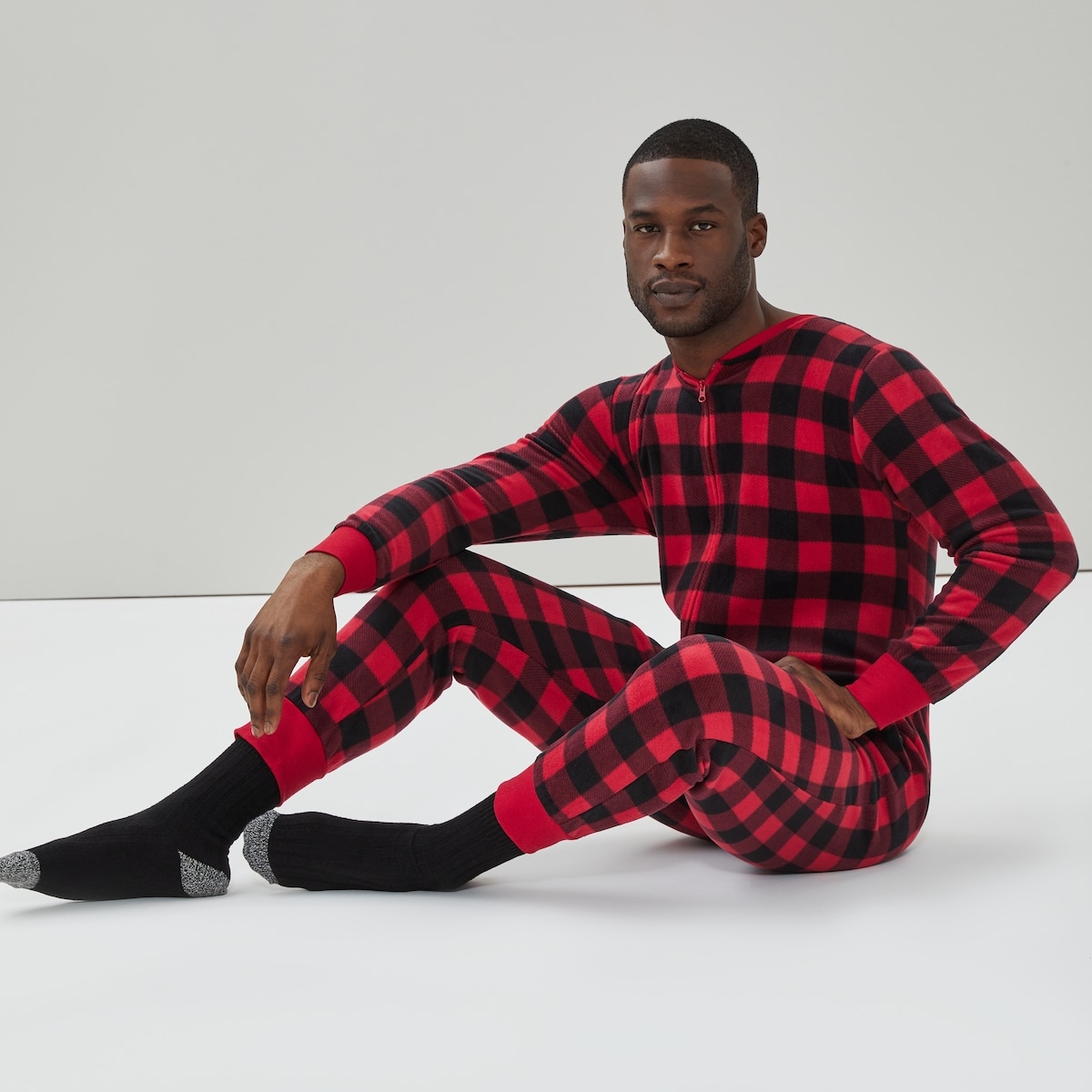 Adult Plaid Fleece Sleeper - Dark Red