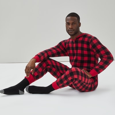 Adult Plaid Fleece Sleeper - Dark Red