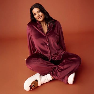 Ensemble pyjama en velours rasé Femmes+ - Bourgogne