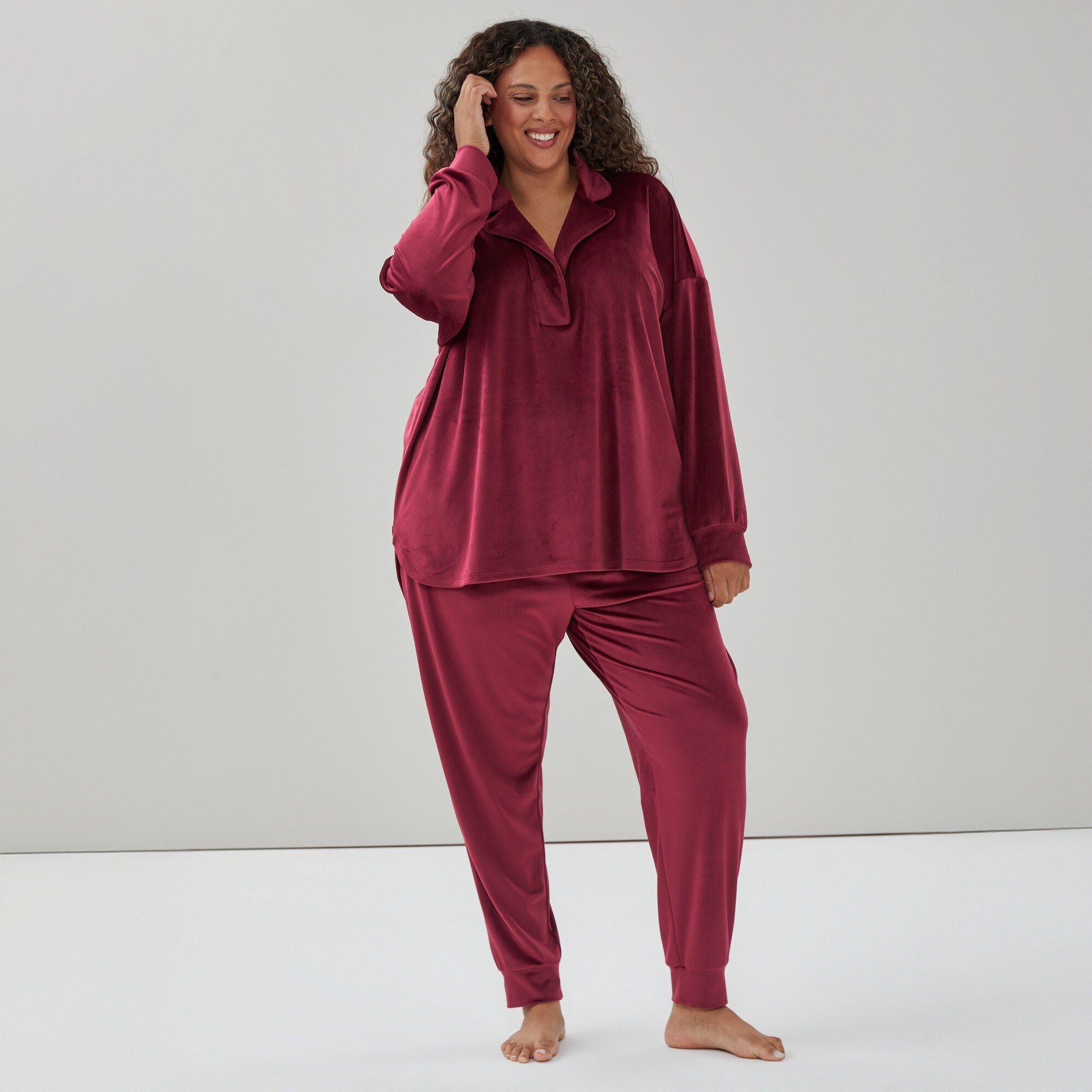 Yoolfine Women's Pajama Set - Short Sleeve Button Down Top & Shorts, Soft Viscose, Burgundy, Large - View #5