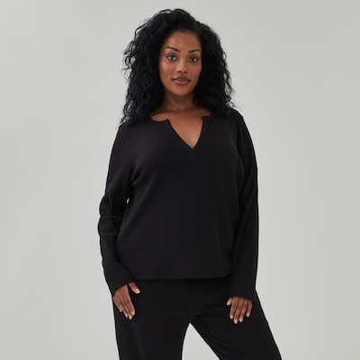 Women+ Waffle Knit Long Sleeve Sleep Top - Black