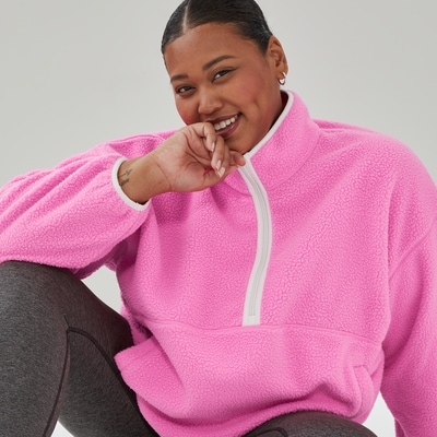 Chandail sport court demi-fermeture éclair Femmes+ - Rose Vif