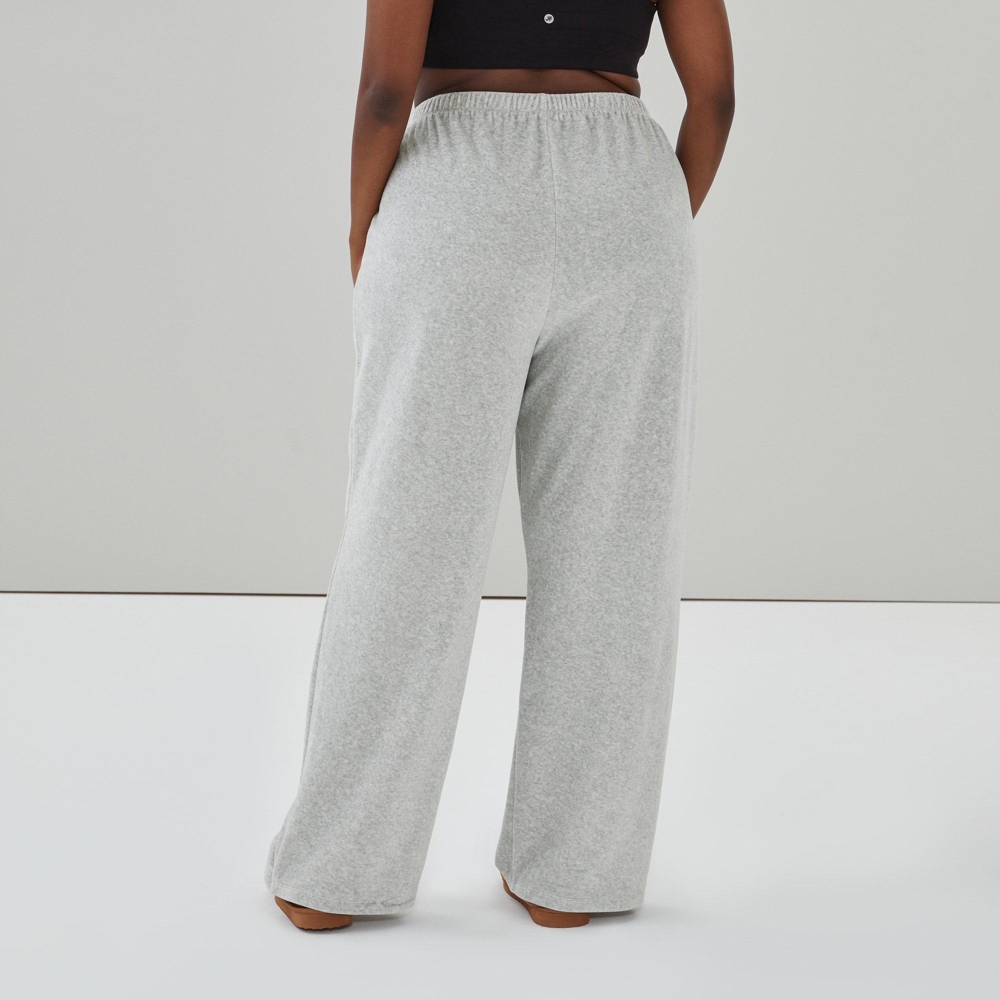 Women+ Active Velour Wide Leg Pant in Grey Mix from Joe Fresh