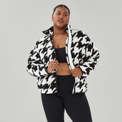 Women+ Printed Teddy Fleece Jacket - Black