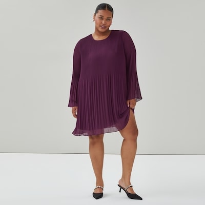 Women+ Chiffon Pleated Swing Dress - Dark Plum