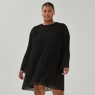 Women+ Chiffon Pleated Swing Dress - JF Black