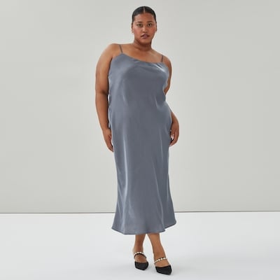 Women+ Satin Midi Slip Dress - Slate Grey