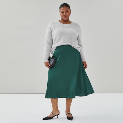 Women+ Satin Flared Midi Skirt - Green