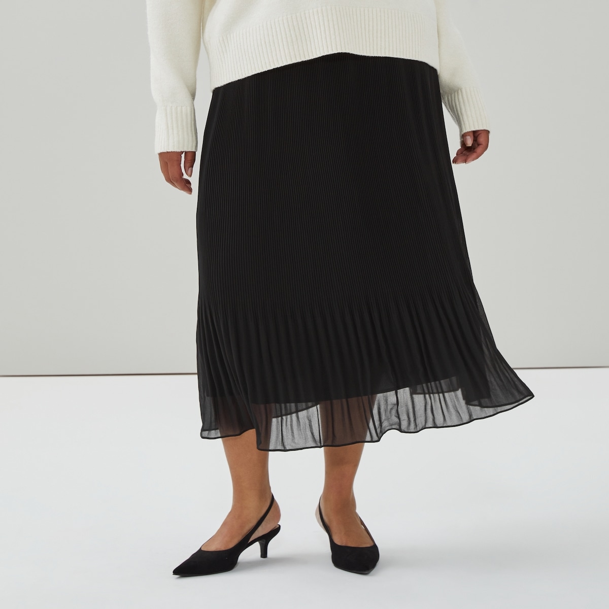 Women+ Chiffon Pleated Midi Skirt - Jf Black