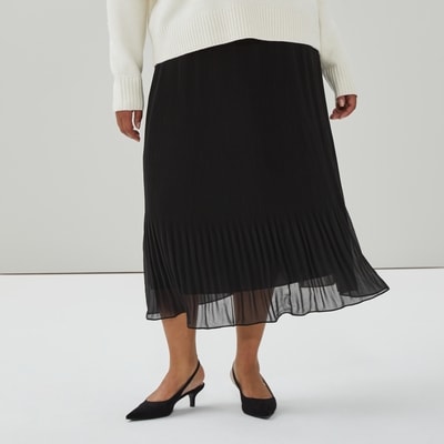 Women+ Chiffon Pleated Midi Skirt - JF Black