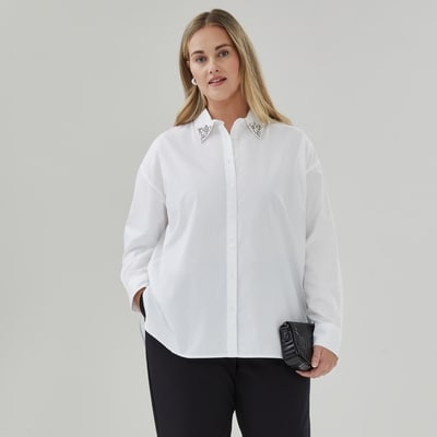 Women+ Embellished Collar Poplin Shirt - Bright White
