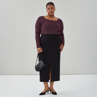 Women+ Lurex Ribbed Long Sleeve Top - Dark Plum