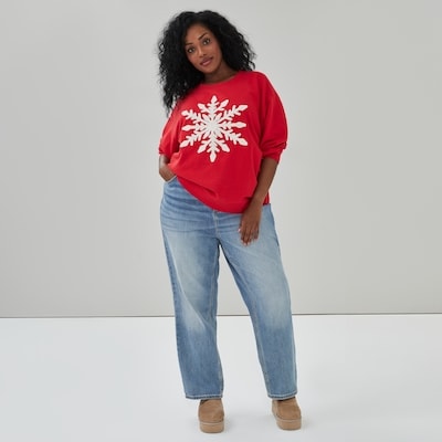 Chandail en molleton en chenille Femmes+, flocons - Rouge