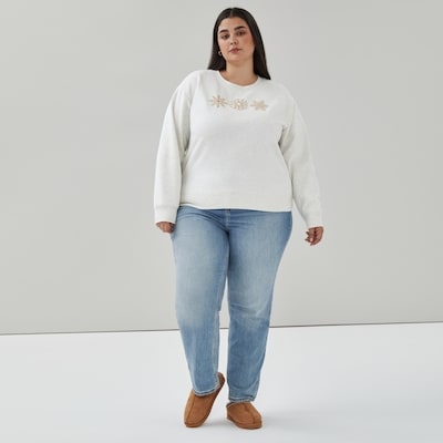 Chandail en molleton à broderie Femmes+, flocons - Mélange de sable blanc