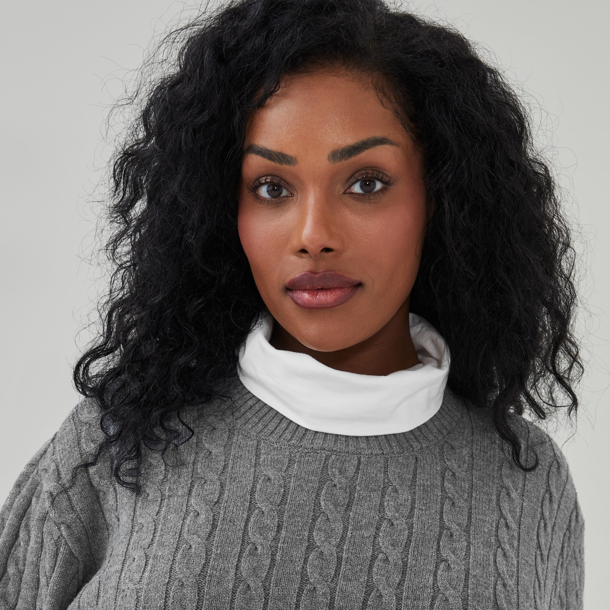 Women+ Cable Knit Pullover in Grey Mix from Joe Fresh