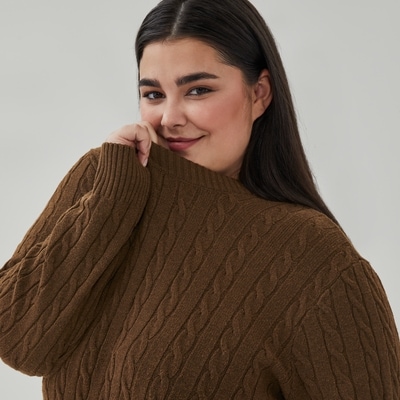 Women+ Cable Knit Pullover - Brown