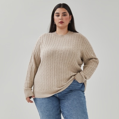 Women+ Cable Knit Pullover - Oat Mix