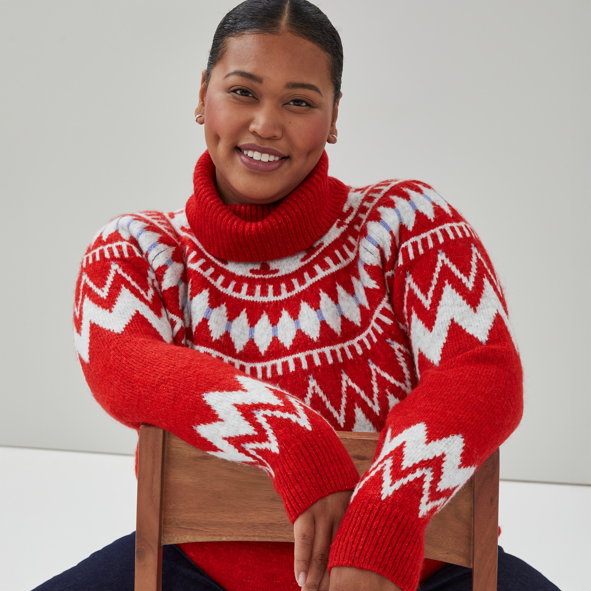 Col roulé en jersey jacquard Femmes+ in Rouge from Joe Fresh