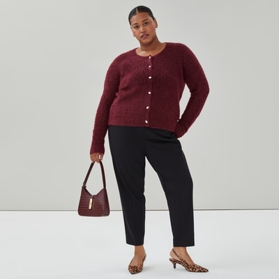 Women+ Boucle Cardigan - Dark Red