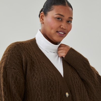 Women+ Cable Knit Cardigan - Brown