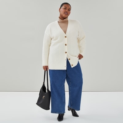 Women+ Cable Knit Cardigan - Off White