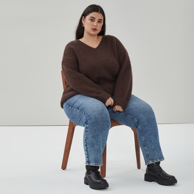 Chandail à col en V Femmes+ - Brun Foncé