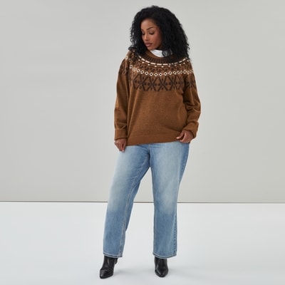 Women+ Fair Isle Sweater - Light Brown