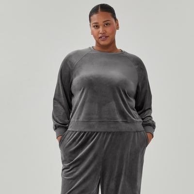 Women+ Velour Crew Neck Pullover - Ash Grey