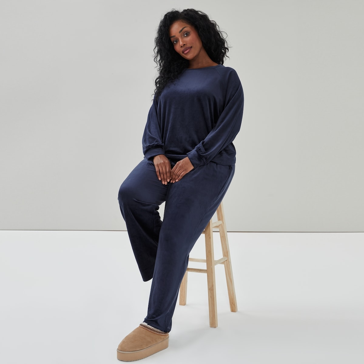 Chandail ras du cou en velours Femmes+ - Marine Fonc