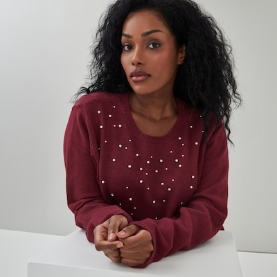 Women+ Embellished Sweater - Dark Red