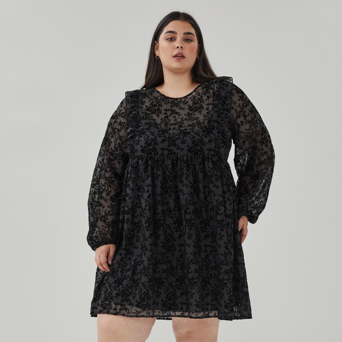 Robe nuisette floque en filet Femmes+ - Noir