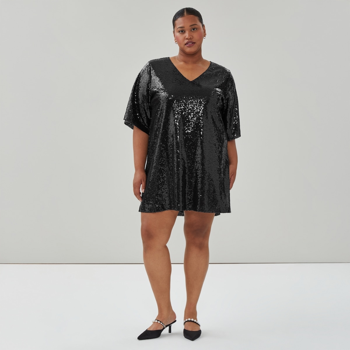 Women+ Sequin T-Shirt Dress - Black