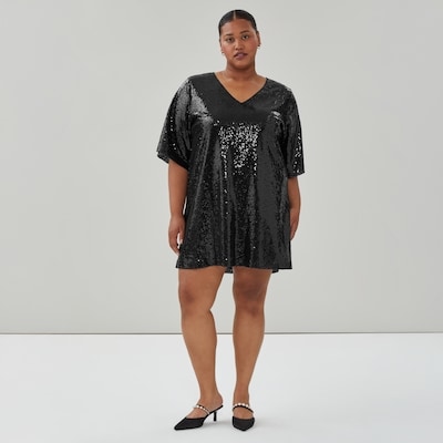 Women+ Sequin T-Shirt Dress - Black